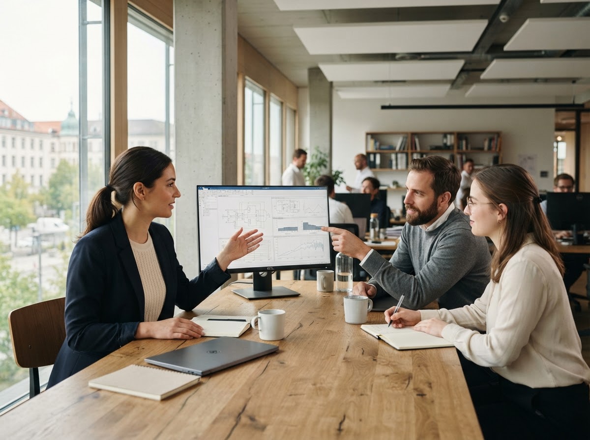 Ueldebrasco Team bei der Analyse von Finanzdaten in einer ruhigen Arbeitsumgebung